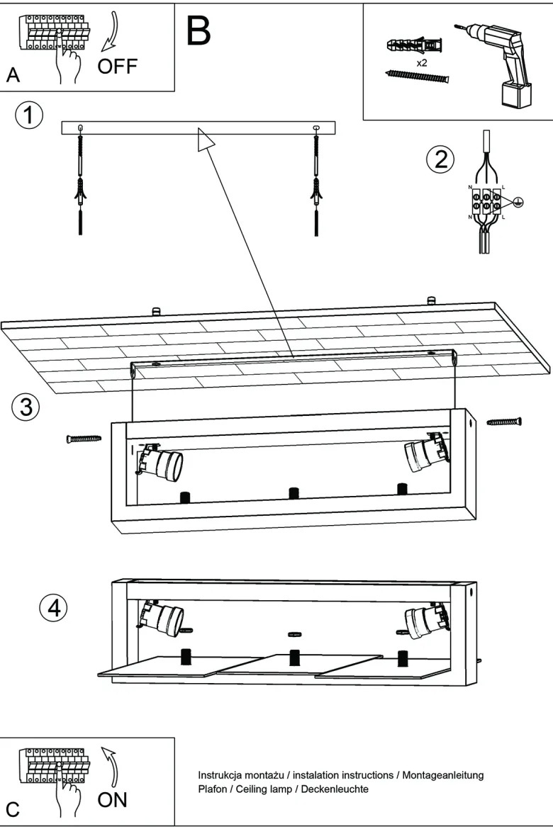 Aplique de techo FENIKS 2 blanco, E27