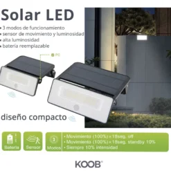 Aplique LED SOLAR TAZ 30W, sensor PIR, batería reemplazable, Litio 3,7V - 2000mAH