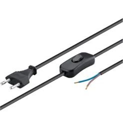 Cable con interruptor, 2 x 0,75mm, clavija EU, 1,5m. negro