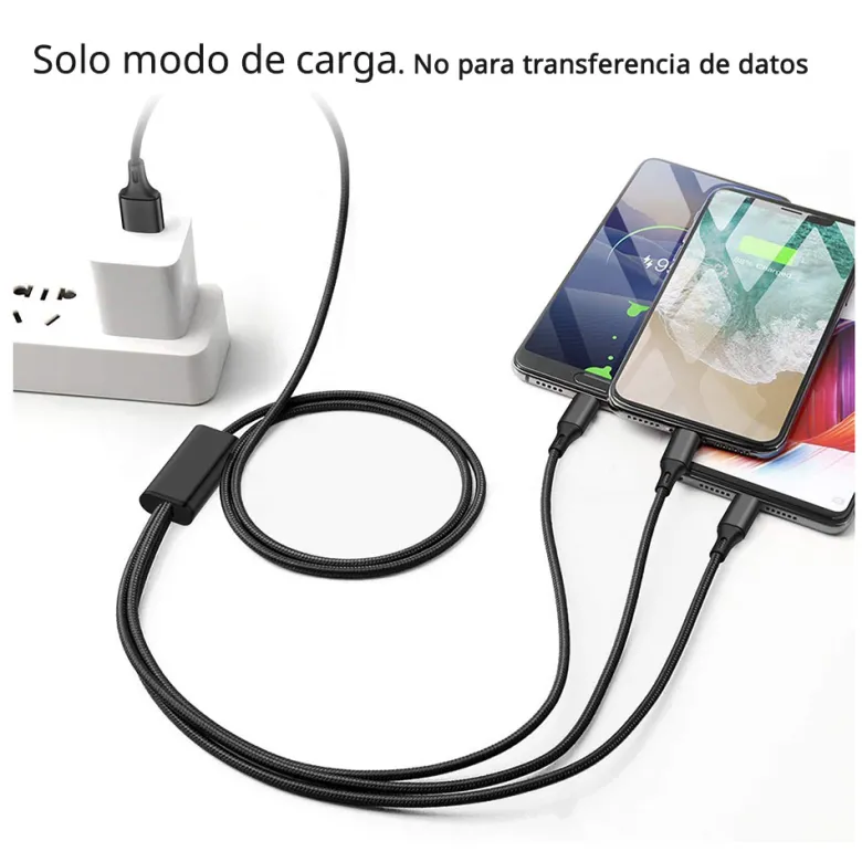 Cable de Carga USB 3 en 1 - Multi Cable USB Tipo C, Cable Micro USB y Cable Cargador iPhone iPad