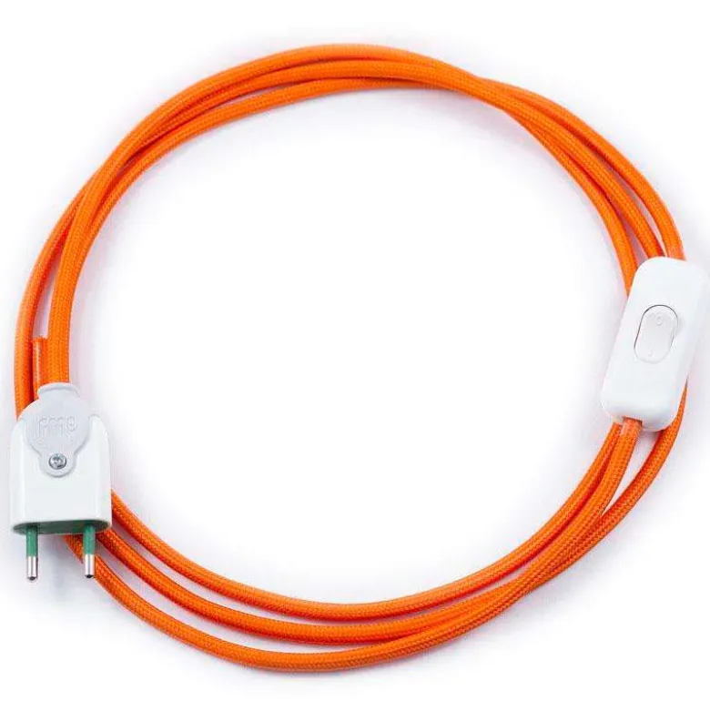 Cable textil con interruptor y enchufe, 2x0,75mm, 2m, naranja