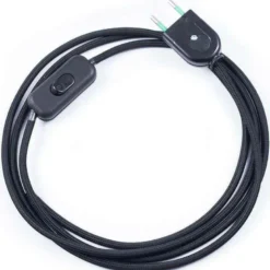 Cable textil con interruptor y enchufe, 2x0,75mm, 2m, negro