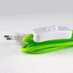 Cable textil con interruptor y enchufe, 2x0,75mm, 2m, verde
