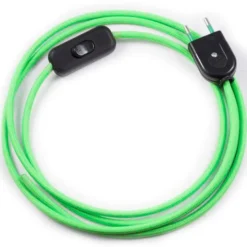 Cable textil con interruptor y enchufe, 2x0,75mm, 2m, verde