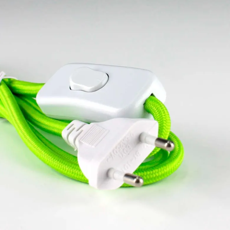Cable textil con interruptor y enchufe, 2x0,75mm, 2m, verde