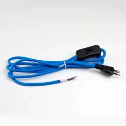 Cable textil con interruptor y enchufe, 2x0,75mm, 2m, azul
