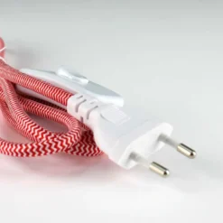 Cable textil con interruptor y enchufe, 2x0,75mm, 2m, rojo-blanco