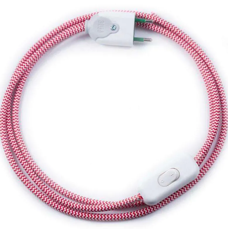 Cable textil con interruptor y enchufe, 2x0,75mm, 2m, rojo-blanco