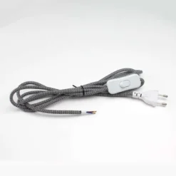 Cable textil con interruptor y enchufe, 2x0,75mm, 2m, negro-blanco