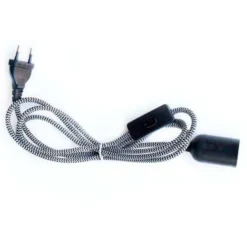 Cable textil E27 con interruptor y enchufe, 2m, negro-blanco