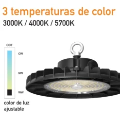 Campana Industrial UFO Slim 200W-160W-120W, Chipled SAMSUNG, 3CCT, 1-10V regulable