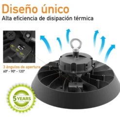 Campana Industrial UFO Slim 200W-160W-120W, Chipled SAMSUNG, 3CCT, 60º/90º/º120º ajustable, 1-10V