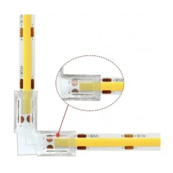 Conector L transparente para unión de tiras LED COB + SMD - 10mm