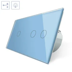 Conmutador 2 módulos táctil, 3 botones, frontal azul LIVOLO