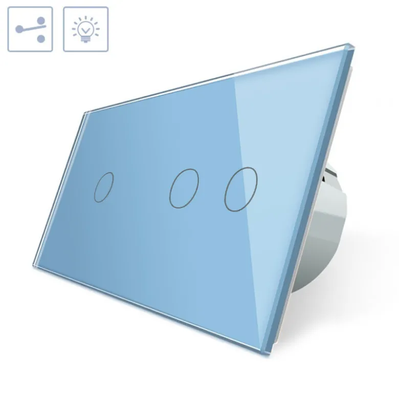 Conmutador 2 módulos táctil, 3 botones, frontal azul LIVOLO
