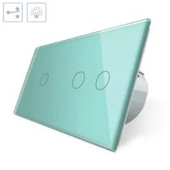 Conmutador 2 módulos táctil, 3 botones, frontal verde LIVOLO