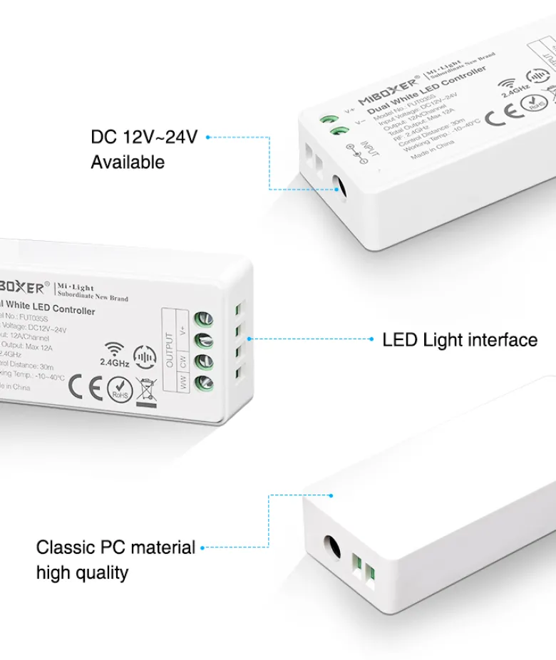 Controlador CCT blanco dual mini RF 4 zonas 12A