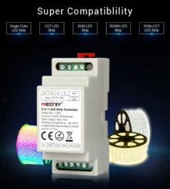 Controlador 5 en 1 carril DIN (MONO, CCT, RGB, RGBW, RGB+CCT)