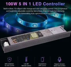 Controlador 5 en 1 (MONO, CCT, RGB, RGBW, RGB+CCT) + Driver DC24V-100W