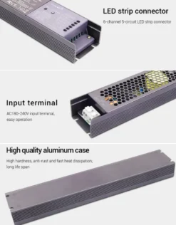 Controlador 5 en 1 (MONO, CCT, RGB, RGBW, RGB+CCT) + Driver DC24V-100W