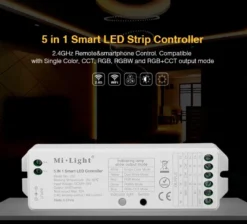 Controlador 2.4G RF, DC12-24V, 15A, 5 en 1 (MONO, CCT, RGB, RGBW, RGB+CCT)