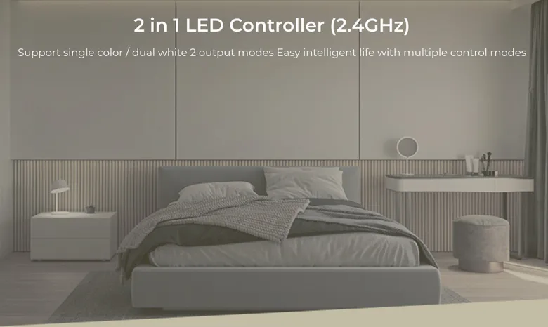 Controlador 2.4G RF, DC12-24V, 12A, 2 en 1 monocolor + CCT, bajo consumo