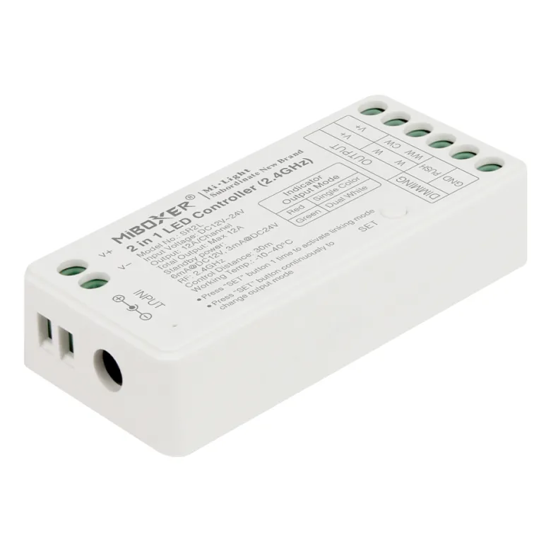 Controlador 2.4G RF, DC12-24V, 12A, 2 en 1 monocolor + CCT, bajo consumo