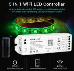 Controlador 2.4G RF, DC12-24V, 15A, WiFi APP, Alexa Voice Control, 5 en 1