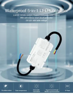 Controlador Waterproof RF, 5 en 1 (MONO, CCT, RGB, RGBW, RGB+CCT)