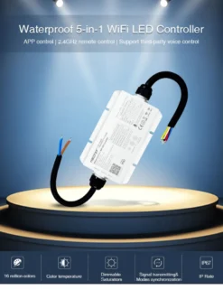 Controlador Waterproof RF, WiFI App, 5 en 1 (MONO, CCT, RGB, RGBW, RGB+CCT)