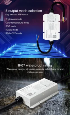 Controlador Waterproof RF, WiFI App, 5 en 1 (MONO, CCT, RGB, RGBW, RGB+CCT)
