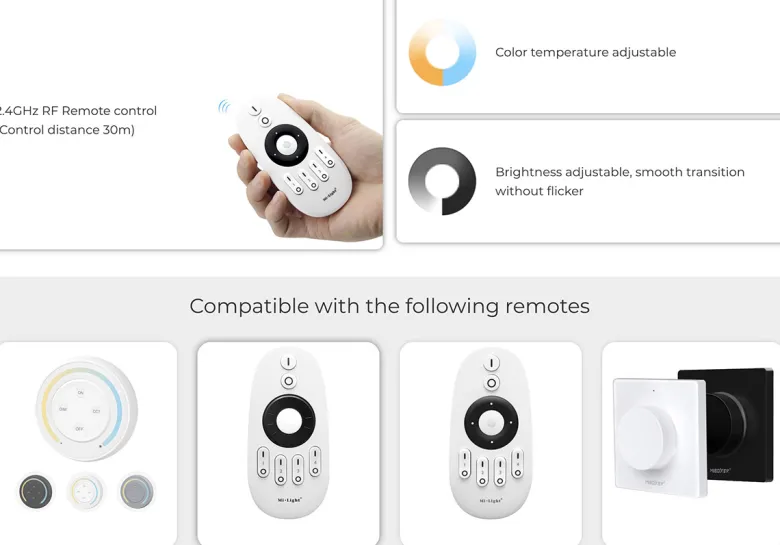 Controlador WiFi + 2.4G RF + Bluetooth, DC12-24V, 12A, 2 en 1, mono + CCT