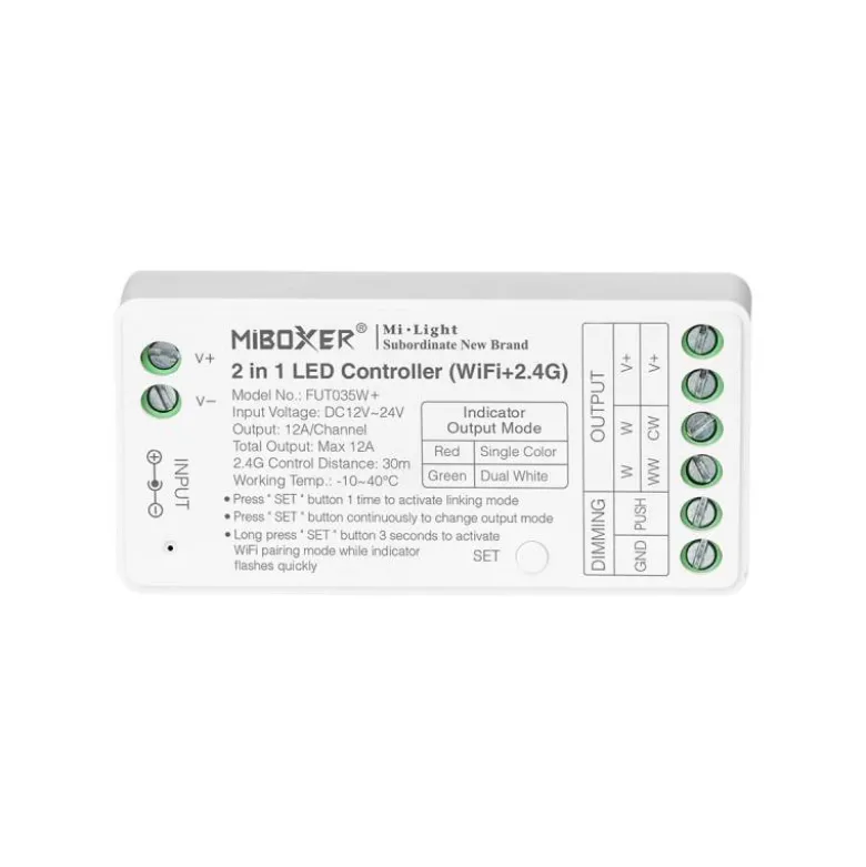 Controlador WiFi + 2.4G RF + Bluetooth, DC12-24V, 12A, 2 en 1, mono + CCT