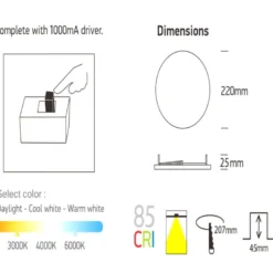 Downlight Led, 24W, Frameless, CCT ajustable