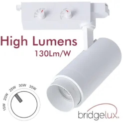 Foco carril Monofásico PIKE RAIL LED 15-20-25-30-35W, 3CCT, 15º-60º, blanco