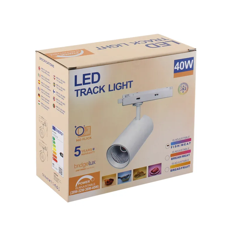 Foco carril Trifásico CRONOLUX, 40W-30W, blanco, 38º, UGR13, DUAL Carnes y Pescados