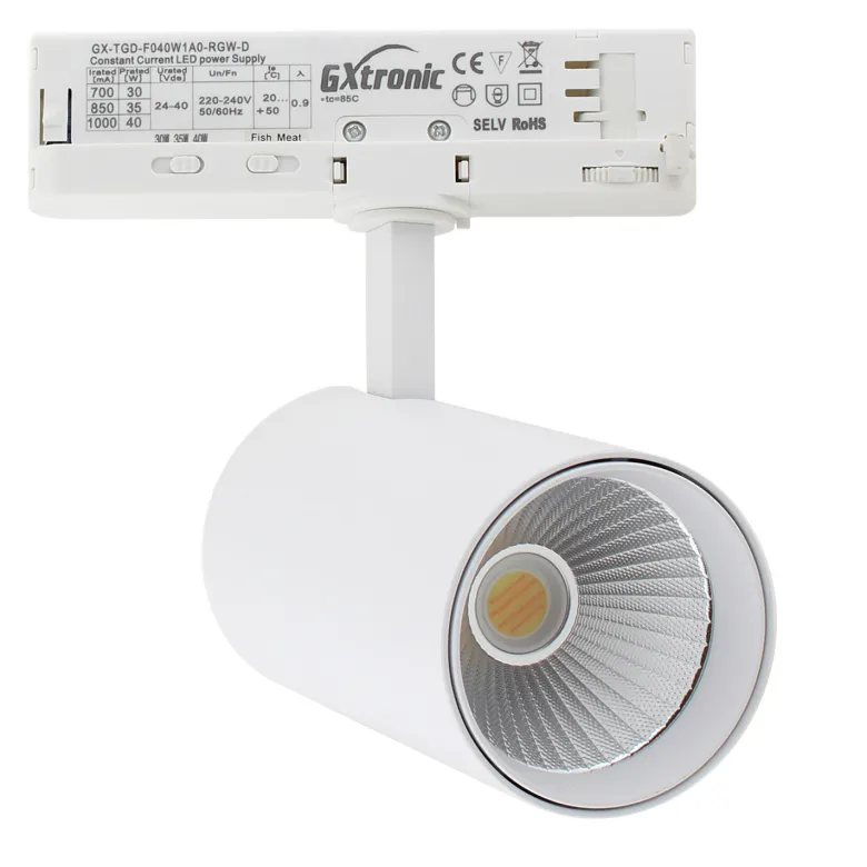 Foco carril Trifásico CRONOLUX, 40W-30W, blanco, 38º, UGR13, DUAL Carnes y Pescados