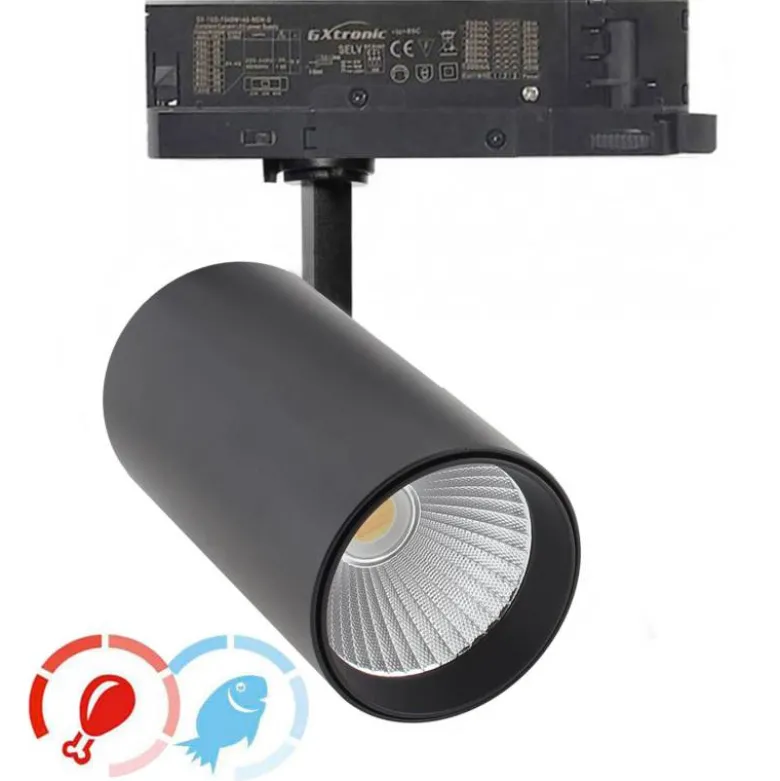 Foco carril Trifásico CRONOLUX, 40W-30W, blanco, 38º, UGR13, DUAL Carnes y Pescados