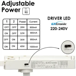 Foco carril Trifásico CRONOLUX, 40W-30W, blanco, 38º, UGR13, DUAL Carnes y Pescados