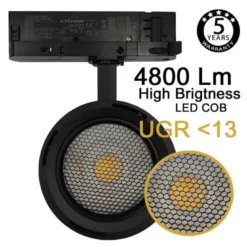 Foco carril Trifásico ROMA, 40W-26W, negro, regulable 24º-60º, UGR13, CCT
