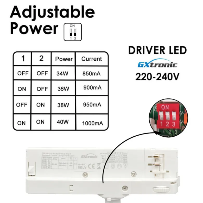Foco carril Trifásico SAMOS, 40W-26W, blanco, 24º-60º, UGR13, CCT