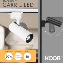 Foco LED para Carril Monofásico JUCAN 30W - Alta Fidelidad Cromática (CRI92), negro