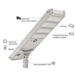 Led Solar STREET 500W, 4500K, 18V 100W, Life PO4 batería 12.8V 30AH
