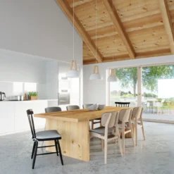 Lámpara colgante CASCO color blanco y madera natural, E27