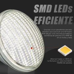 Lámpara LED PAR56 para piscinas, G53, 45W, Acero Inox.