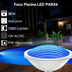 Lámpara LED PAR56 para piscinas, G53, 30W, AZUL Cristal