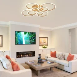 Luminaria CYCLE 8 aros, 160W, CCT, 0-10V, mando+WiFi, golden