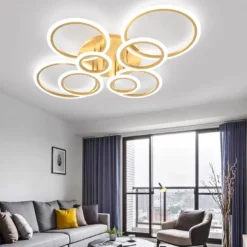 Luminaria CYCLE 8 aros, 160W, CCT, 0-10V, mando+WiFi, golden