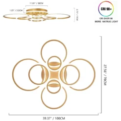 Luminaria CYCLE 8 aros, 160W, CCT, 0-10V, mando+WiFi, golden