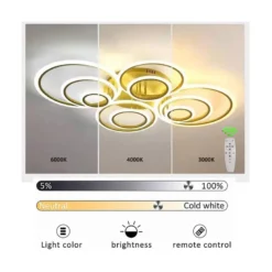Luminaria CYCLE 8 aros, 160W, CCT, 0-10V, mando+WiFi, golden
